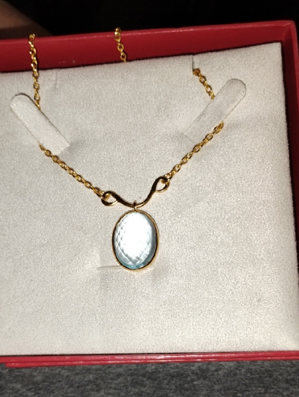 Red Envelope Gold Plated Necklace with Light Blue Oval Pendant Real Blue Topaz